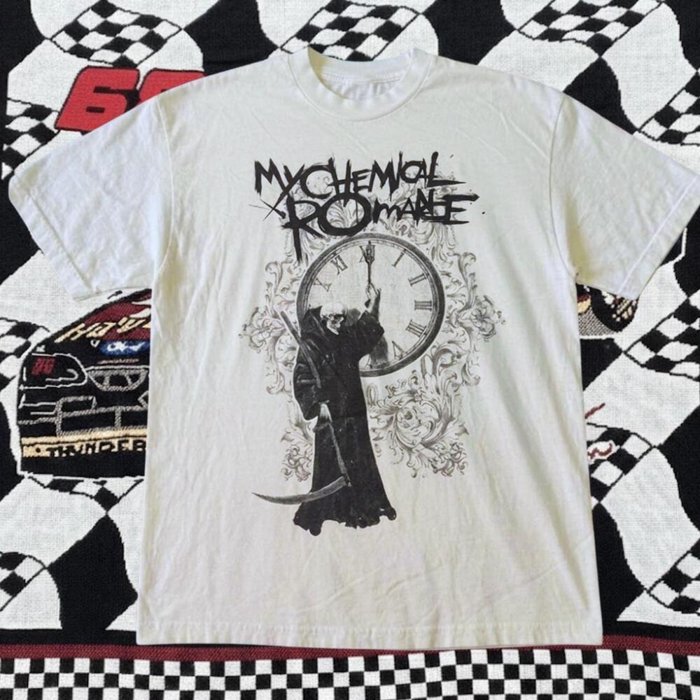 My Chemical Romance Grim Reaper Clock Graphic Vintage Emo White T-Shirt